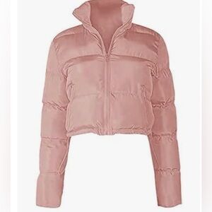Cropped Puffer Jacket-Rose Gold